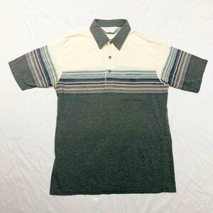 Vintage 80s Palmland Club Golf Polo Green Brown Blue Striped Shirt Front Pocket